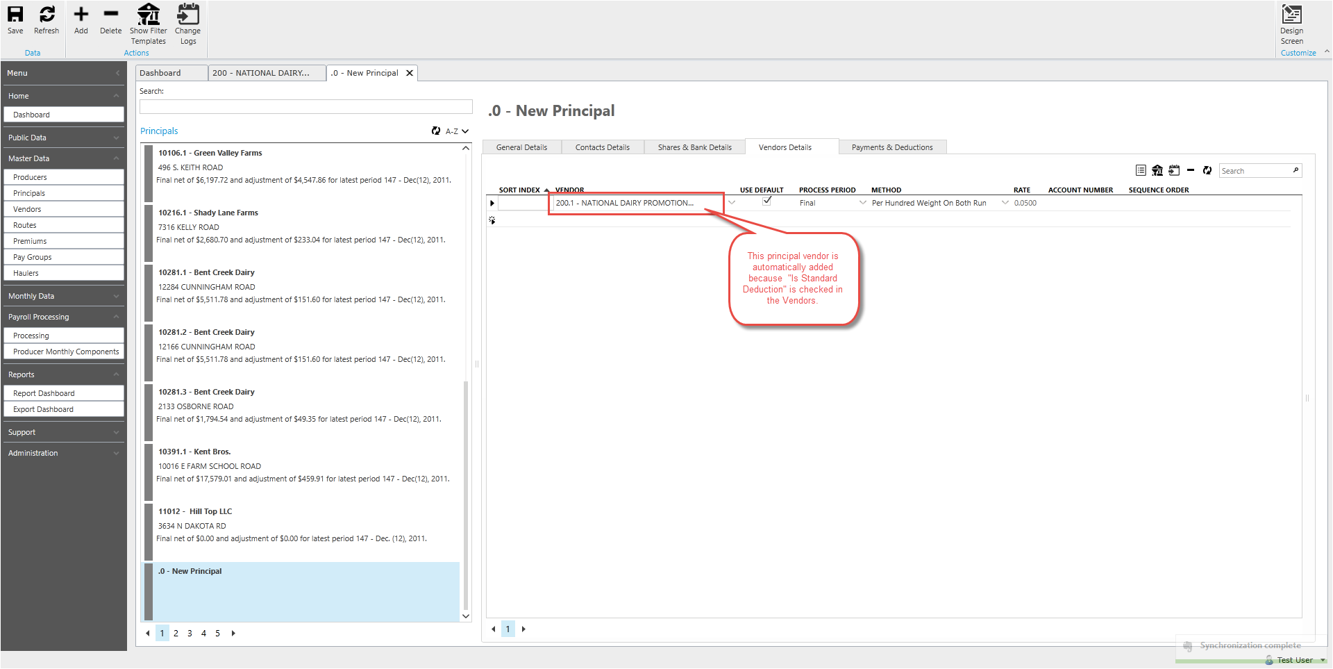Add the "Is Standard Deduction" feauture in the vendor, update the